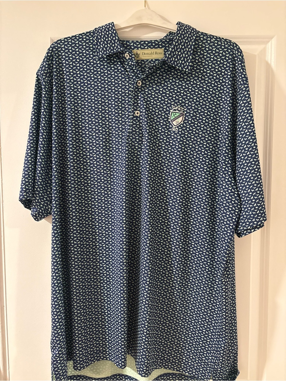 Donald Ross Navy Micro-Pattern Polo Shirt
